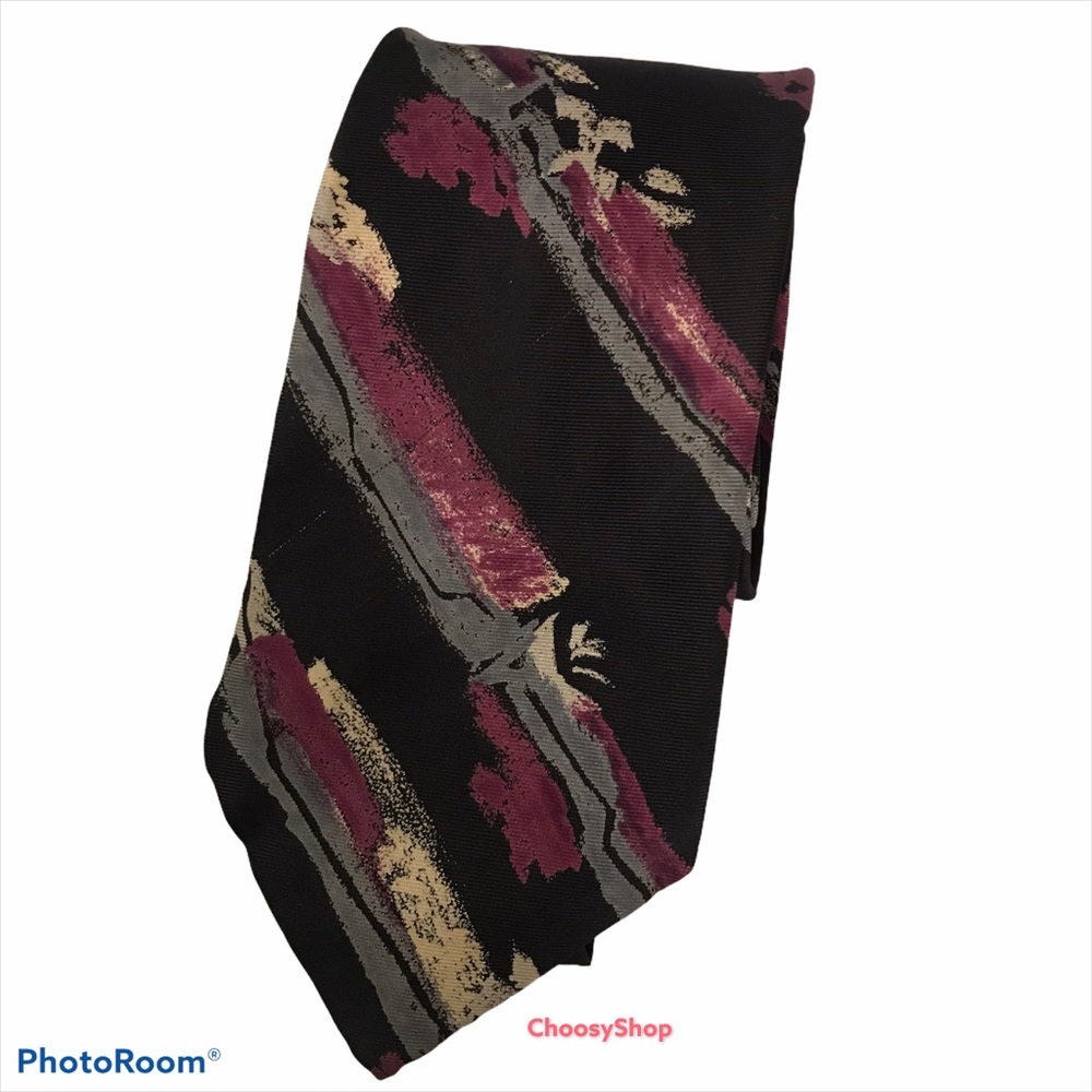 Silk Tie Red Gray Black Abstract print GIANNO vintage